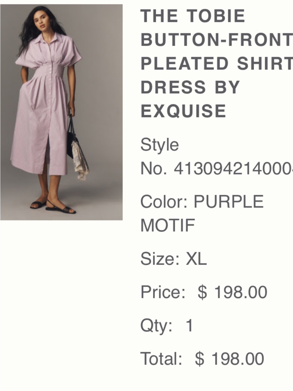 Anthropologie THE TOBIE BUTTON-FRONT PLEATED SHIRT DRESS BY EXQUISE XL